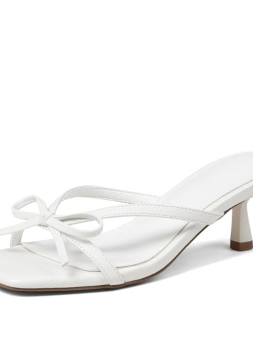 Kitten Heel Sandals Bow Pleated Slip On Mule Square Toe Comfortable